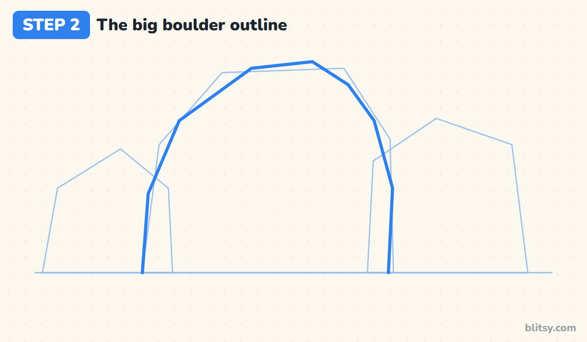 How to draw rocks step by step step 2 - outline the big boulder