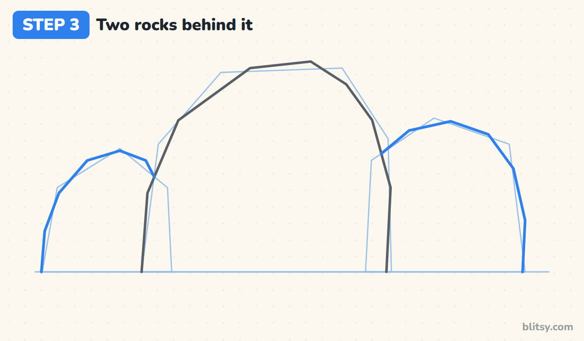 How to draw rocks step by step step 3 - add the two rocks behind it