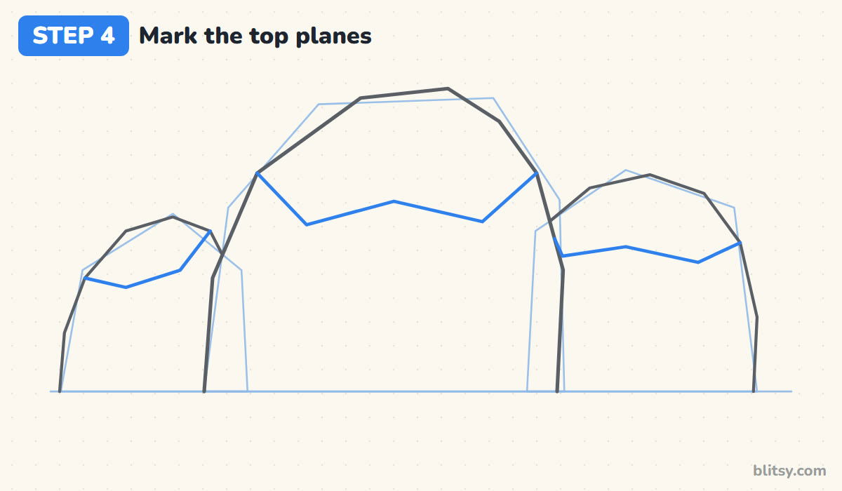 How to draw rocks step by step step 4 - mark the top plane on each rock