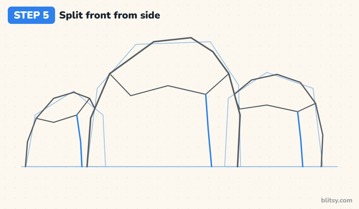 How to draw rocks step by step step 5 - split the front from the side