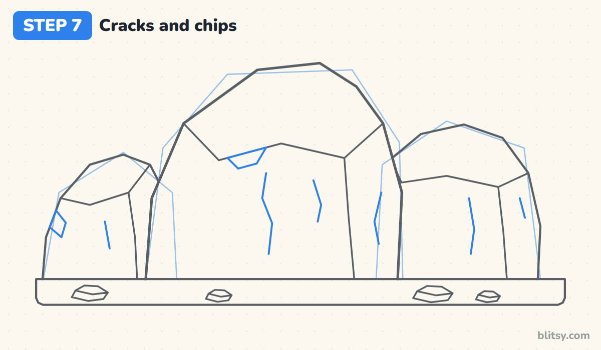How to draw rocks step by step step 7 - add cracks and chips