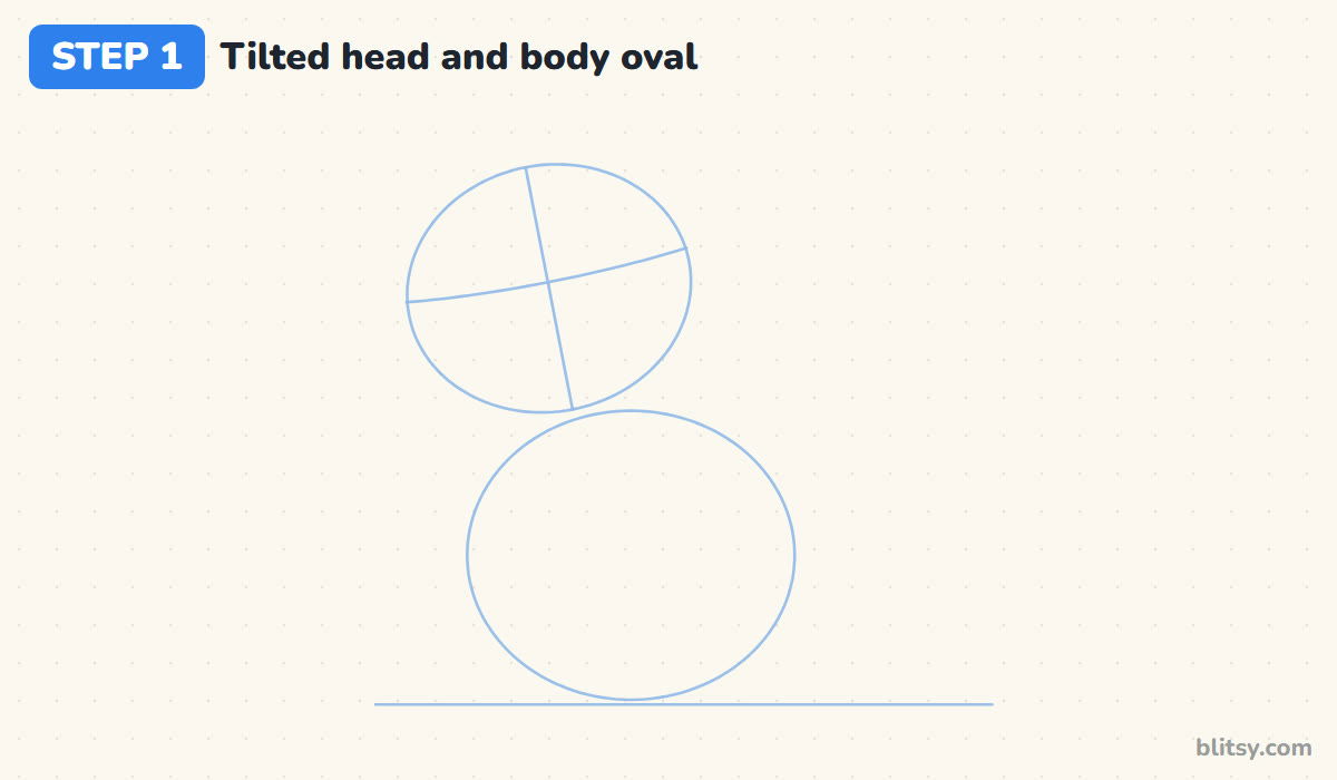 How to draw simba step by step step 1 - sketch a tilted head oval and a body oval