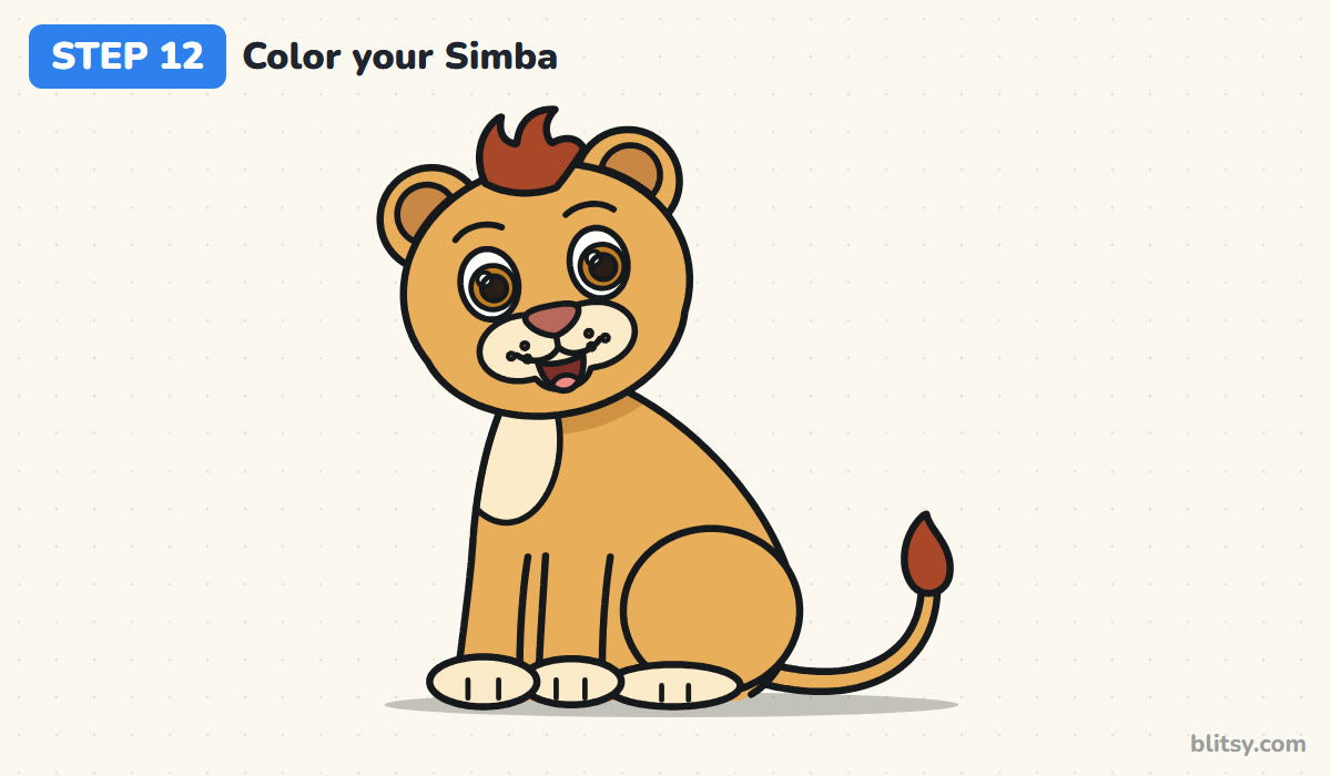 How to draw simba step by step step 12 - color your simba