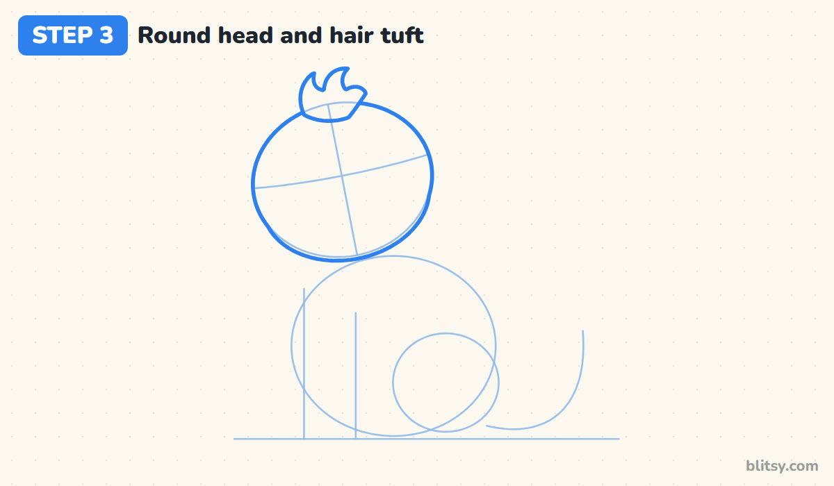 How to draw simba step by step step 3 - outline the round head and the hair tuft