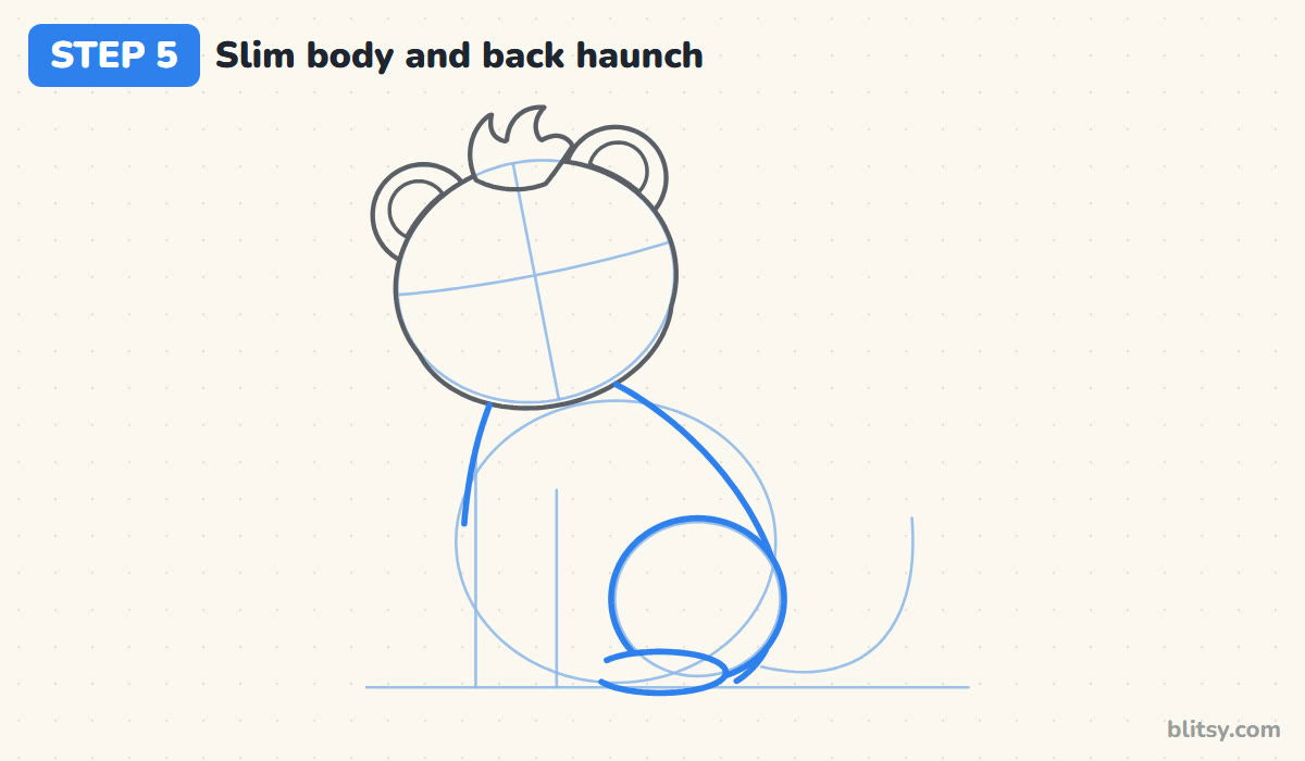 How to draw simba step by step step 5 - shape the slim body and back haunch