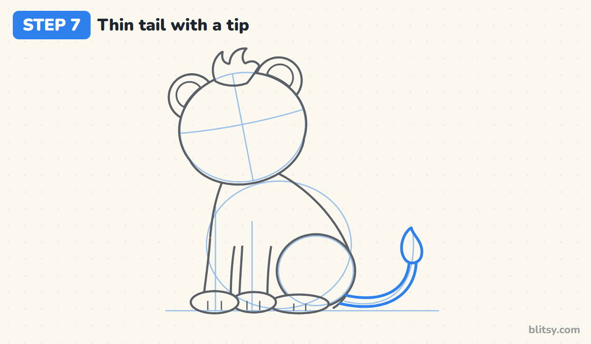 How to draw simba step by step step 7 - draw a thin tail with a fluffy tip