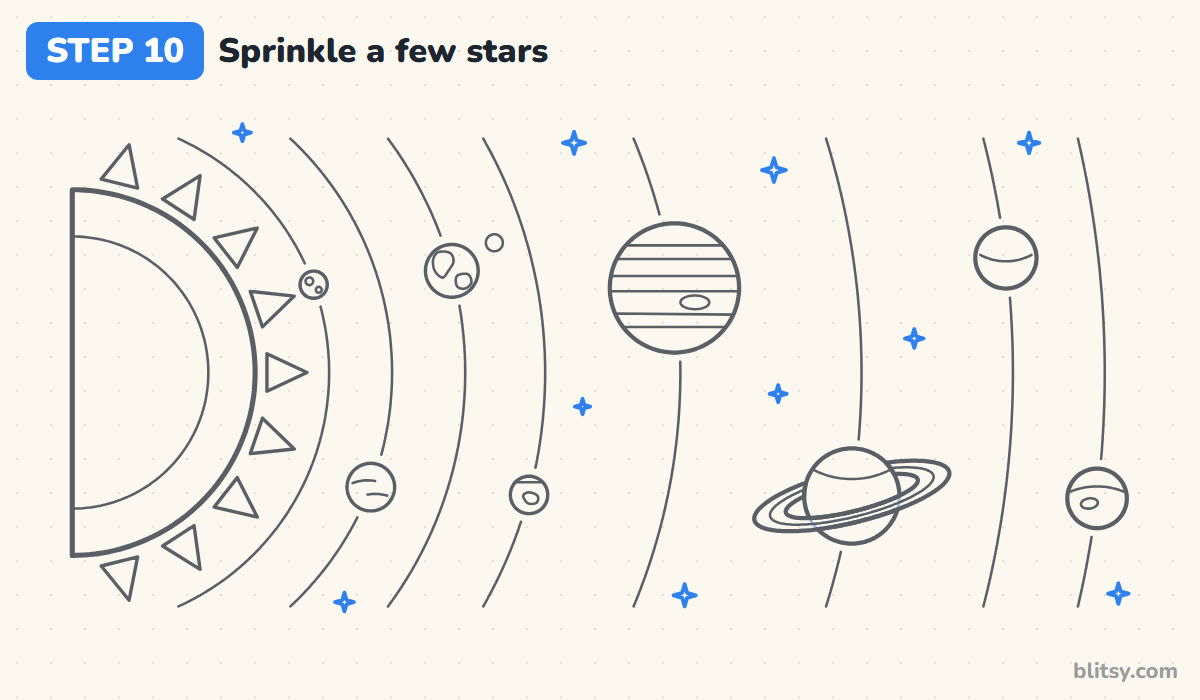 How to draw the solar system step by step step 10 - sprinkle a few stars