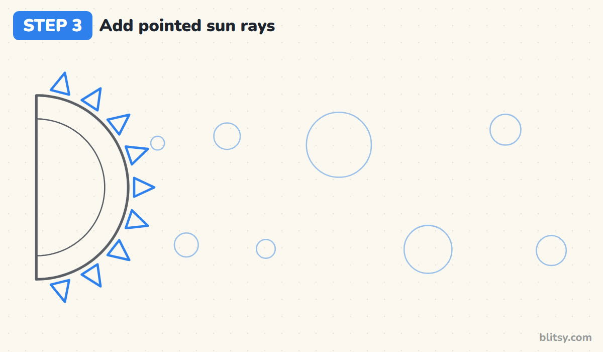 How to draw the solar system step by step step 3 - add pointed sun rays