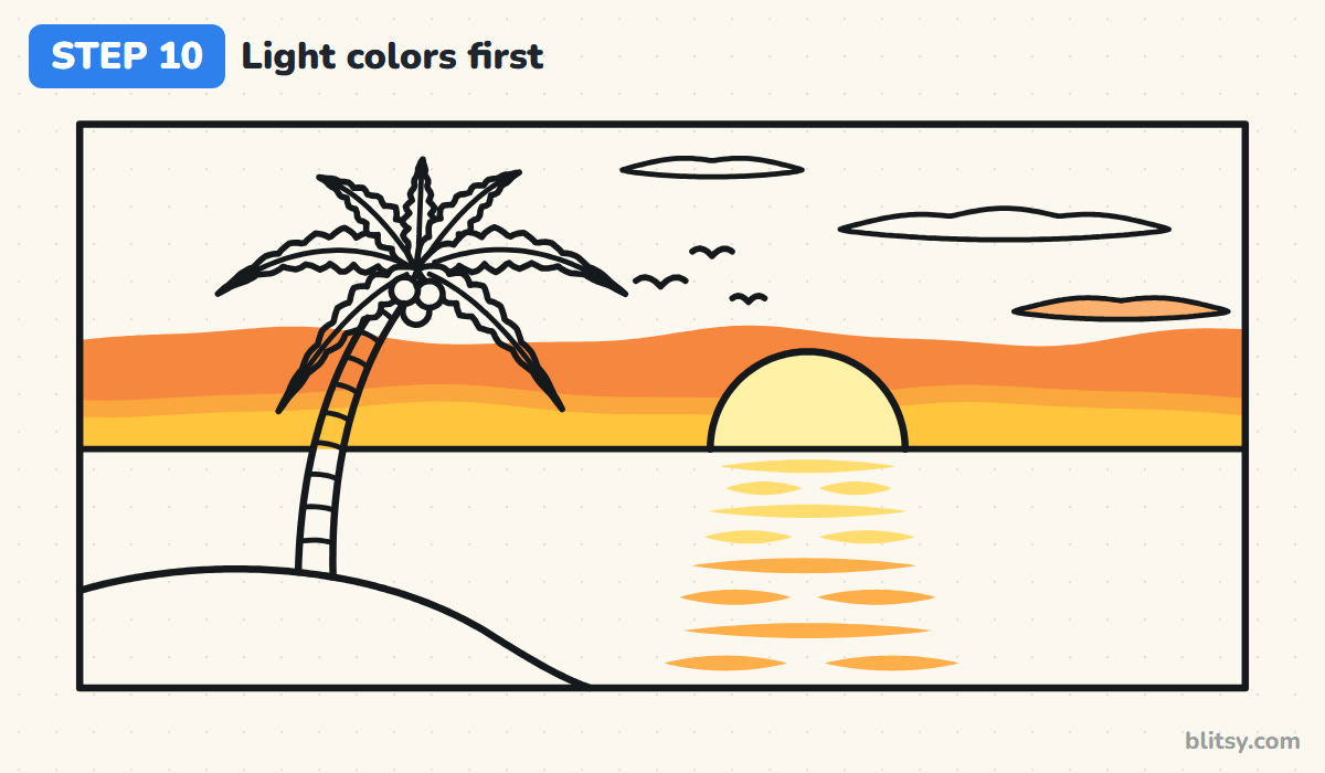 Oil pastel drawing step by step step 10 - color the light colors first