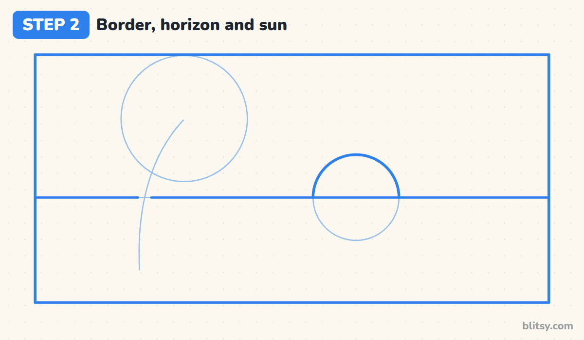 Oil pastel drawing step by step step 2 - draw the border and the setting sun