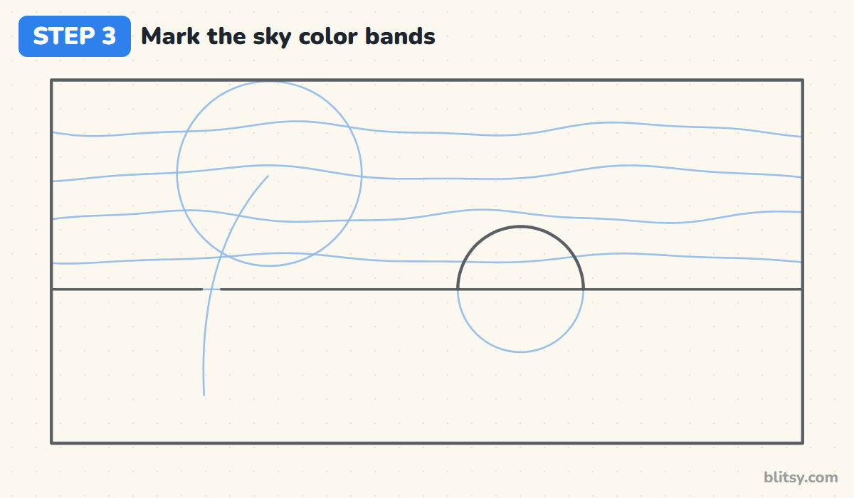Oil pastel drawing step by step step 3 - mark the bands of sky color