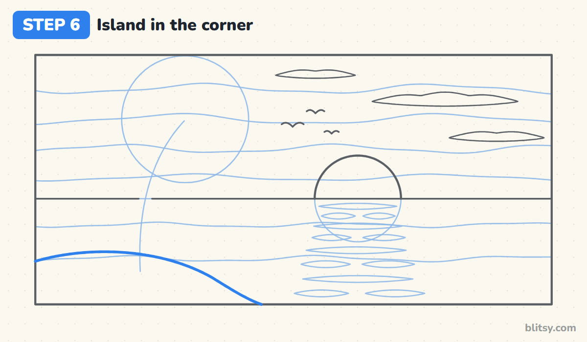 Oil pastel drawing step by step step 6 - draw the island in the corner