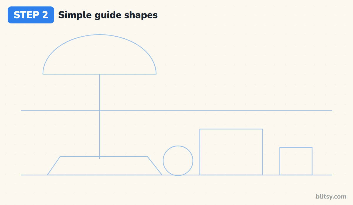 Summer drawing step by step step 2 - sketch the guide shapes