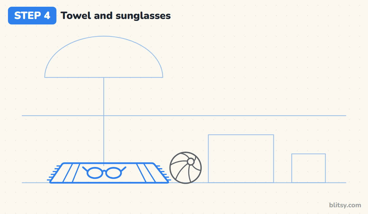 Summer drawing step by step step 4 - add the towel and the sunglasses
