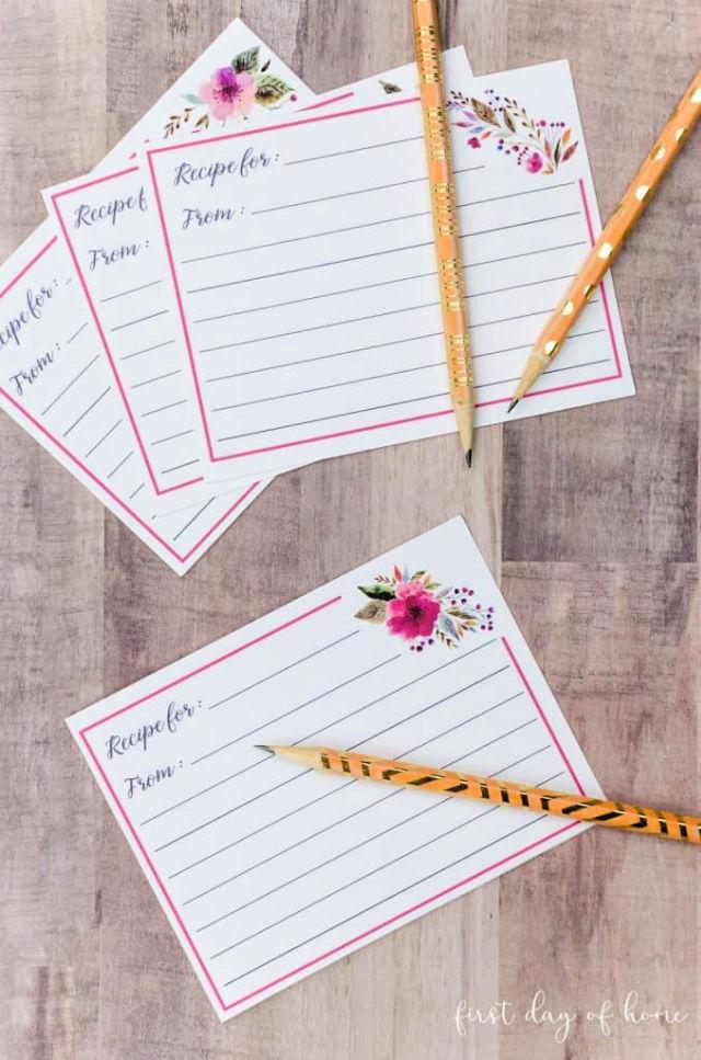 Beautiful Floral Recipe Cards