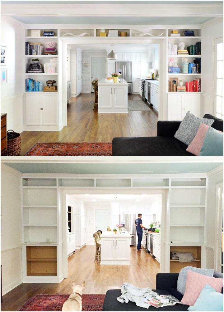 Built in Bookshelves Around Living Room Doorway