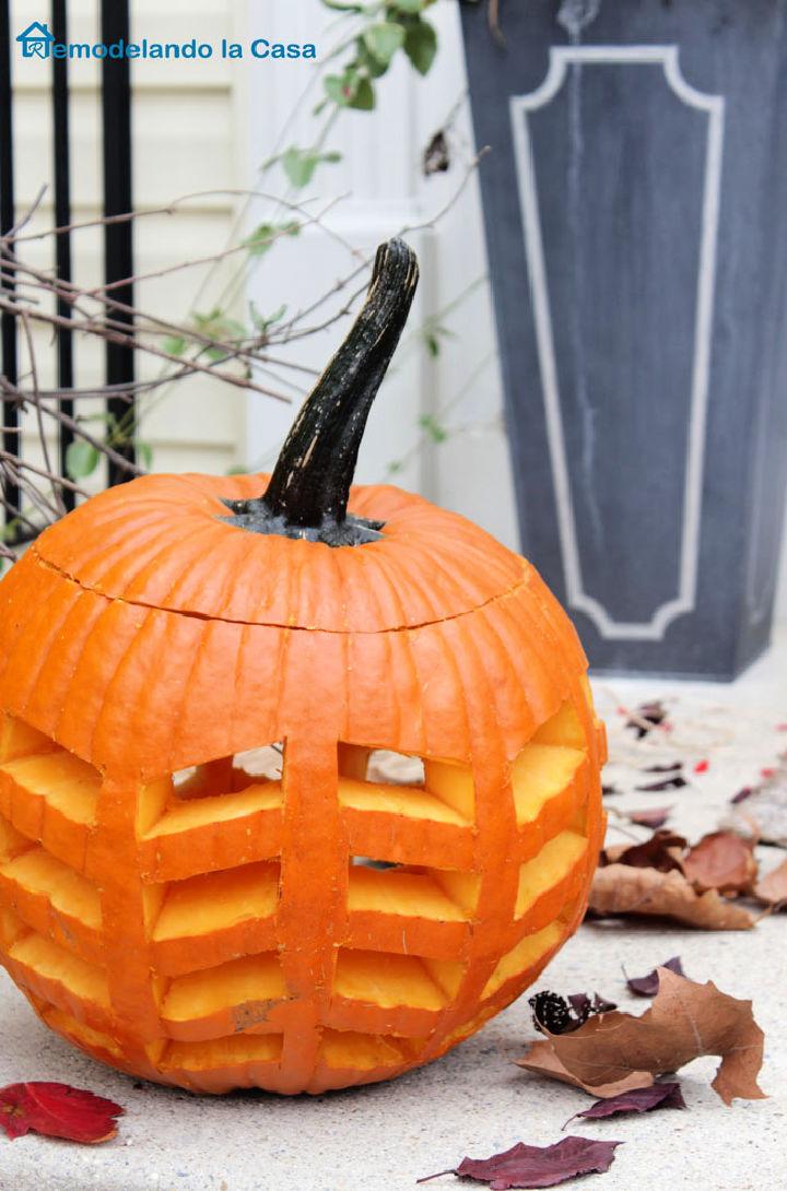 DIY Feather Carved Pumpkin