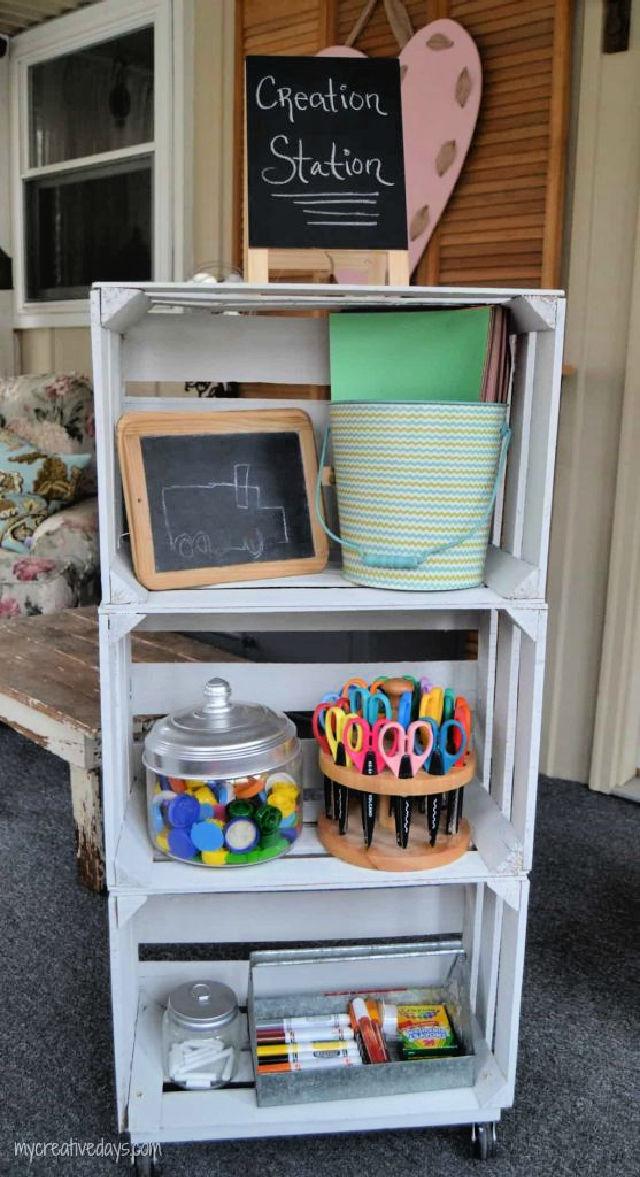 Craft Room Organization - Paint Storage Box  Crate crafts, Wine crate  crafts, Craft paint storage