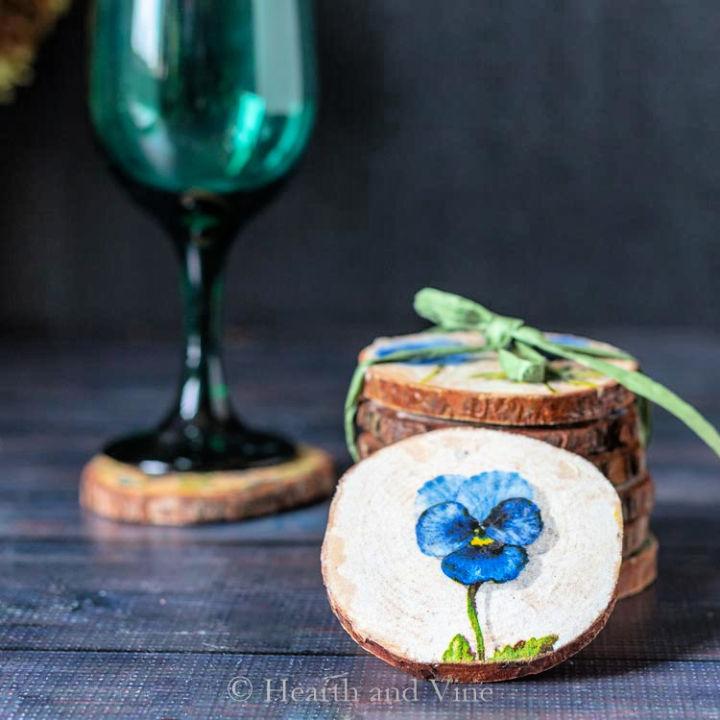 Decoupage Coasters with Wood Slices and Napkins