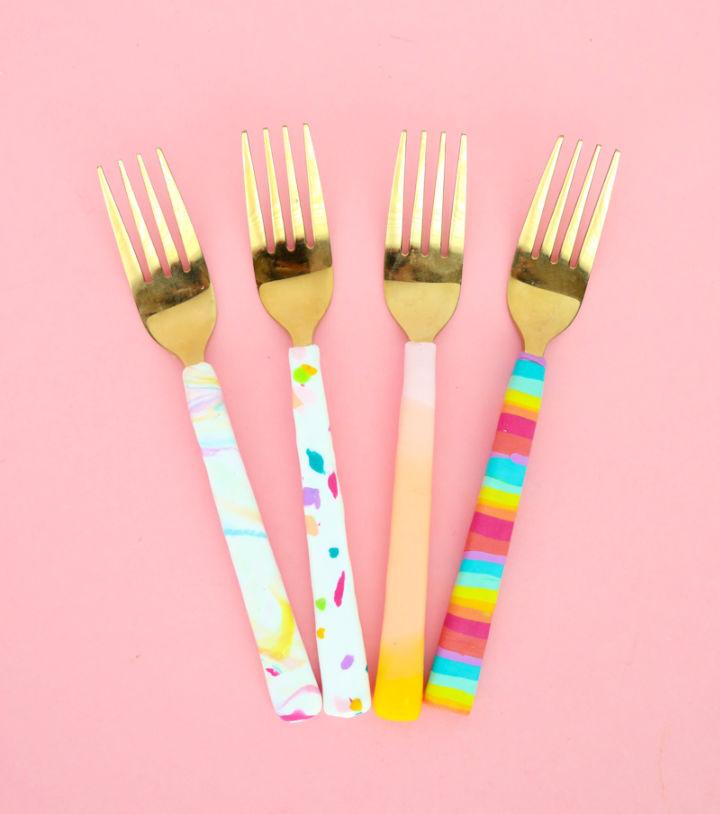 Fimo Polymer Clay Patterned Forks
