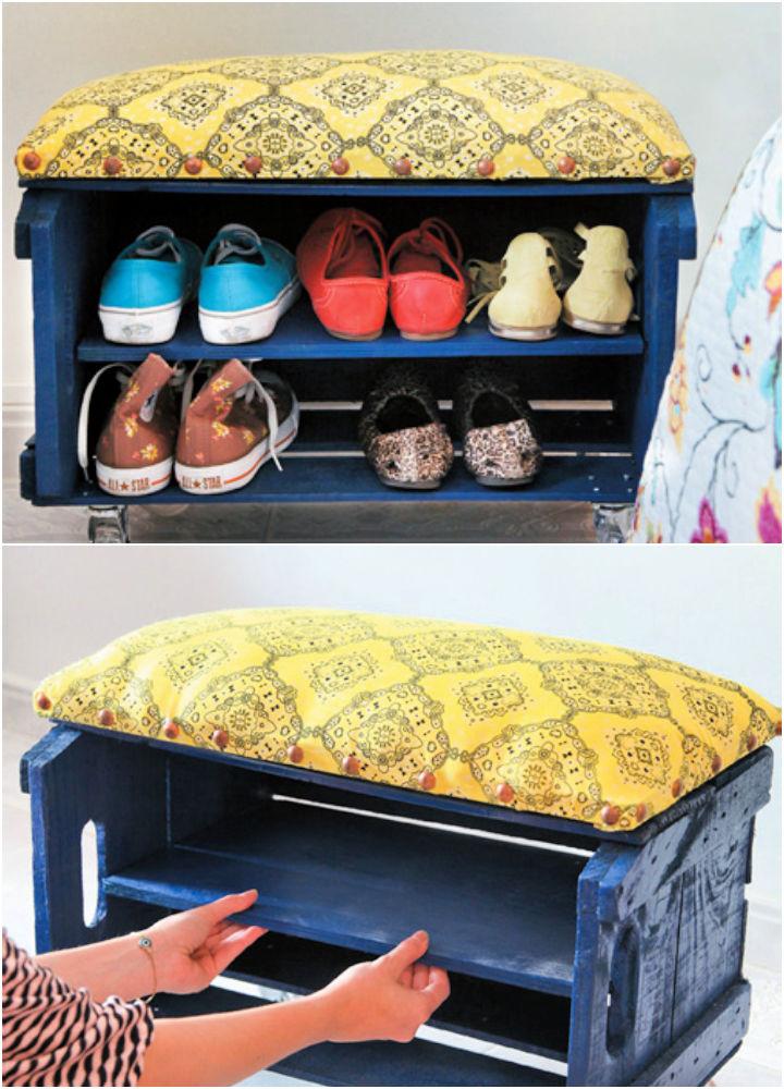 Fruit Crate Bench with Shoe Storage