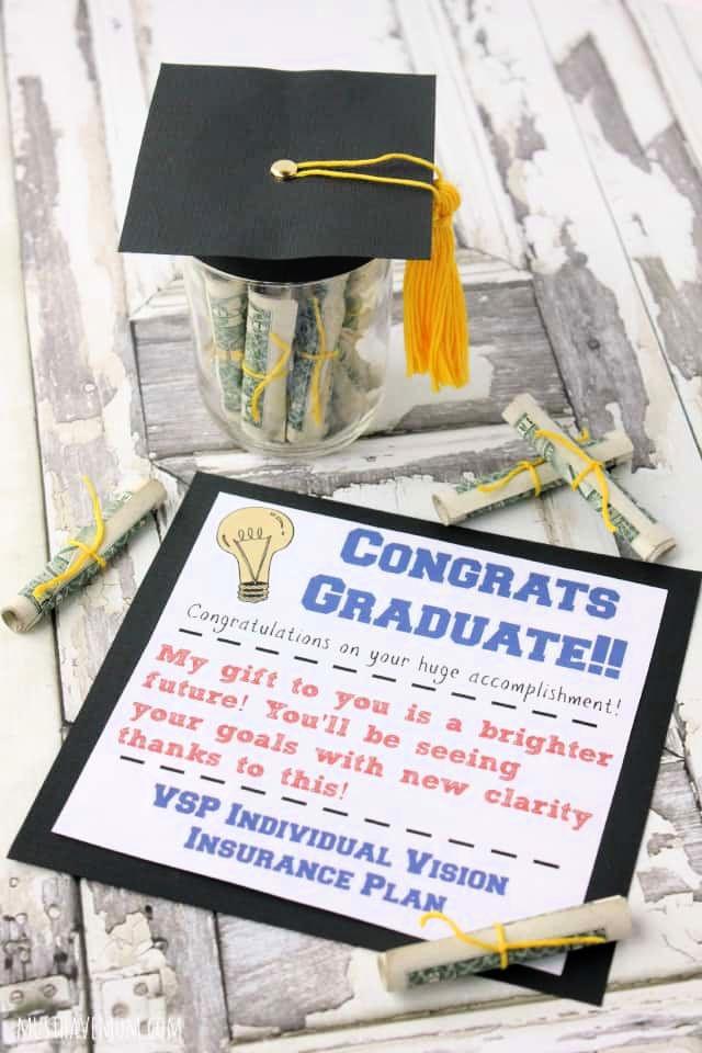 Graduation Cap Mason Jar Filled with Money Diplomas