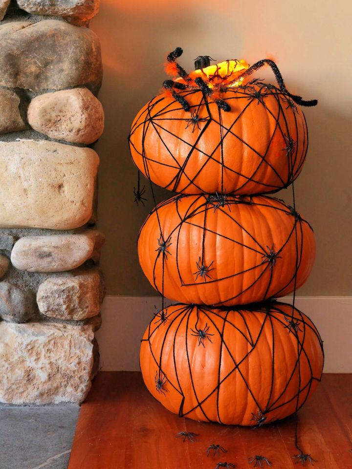 Halloween Pumpkin Topiary with Spiders