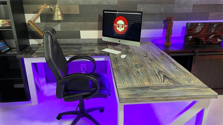 L shaped Desk with Burnt Wood