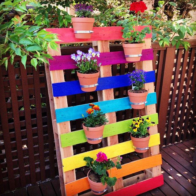 Upcycled Rainbow Pallet Flower Garden Planter